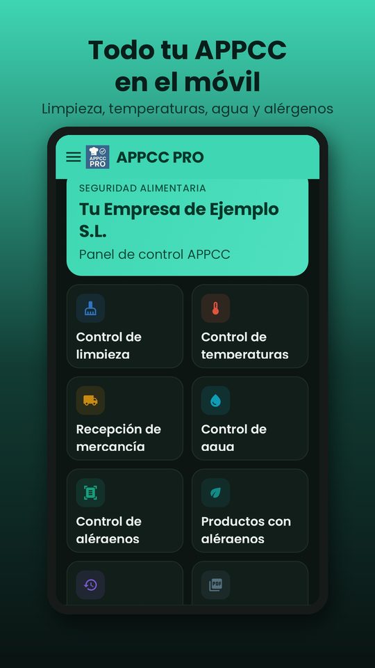 Pantalla principal de APPCC PRO